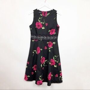 Homeyee Floral Cocktail Black MIDI Dress Large